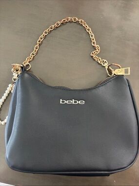 bebe Black Shoulder Bag with Gold Chain Handle